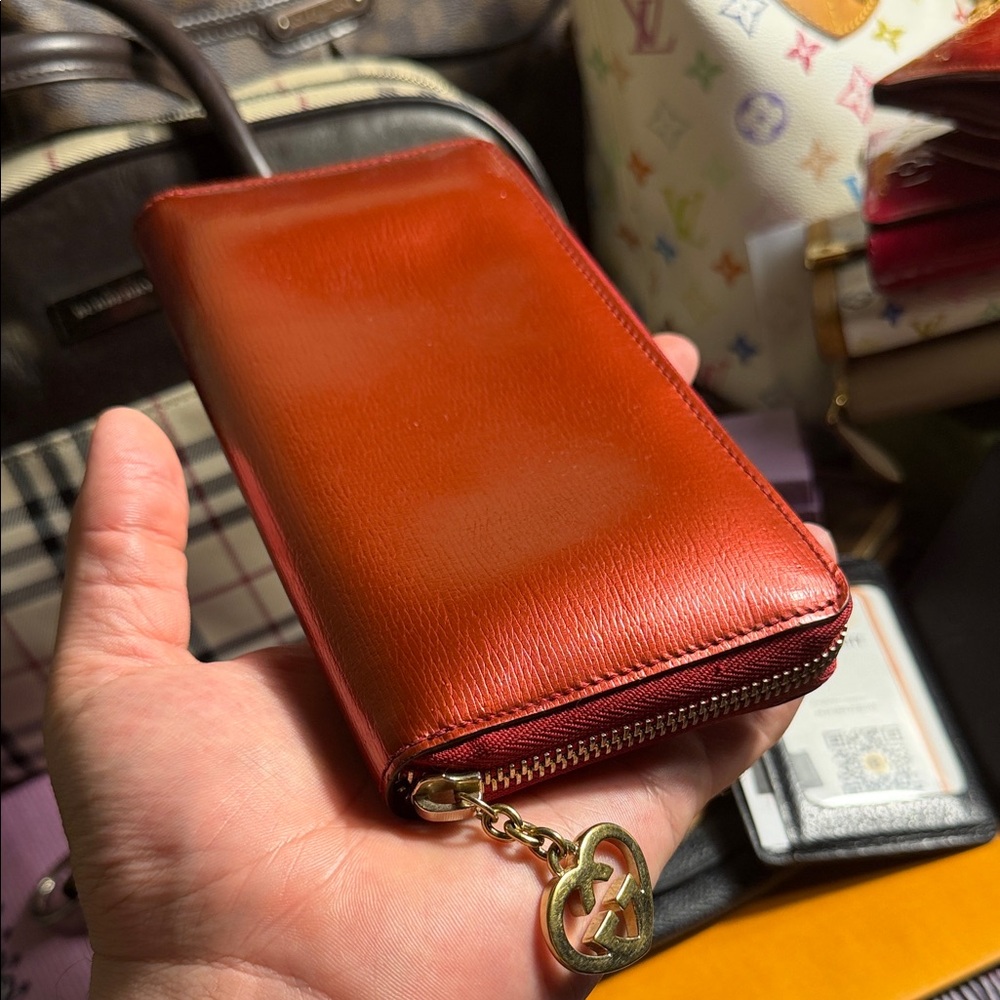 Gucci Red Leather Wallet with Gold Charm